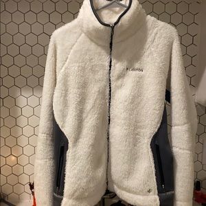 Fuzzy White and Grey Columbia jacket